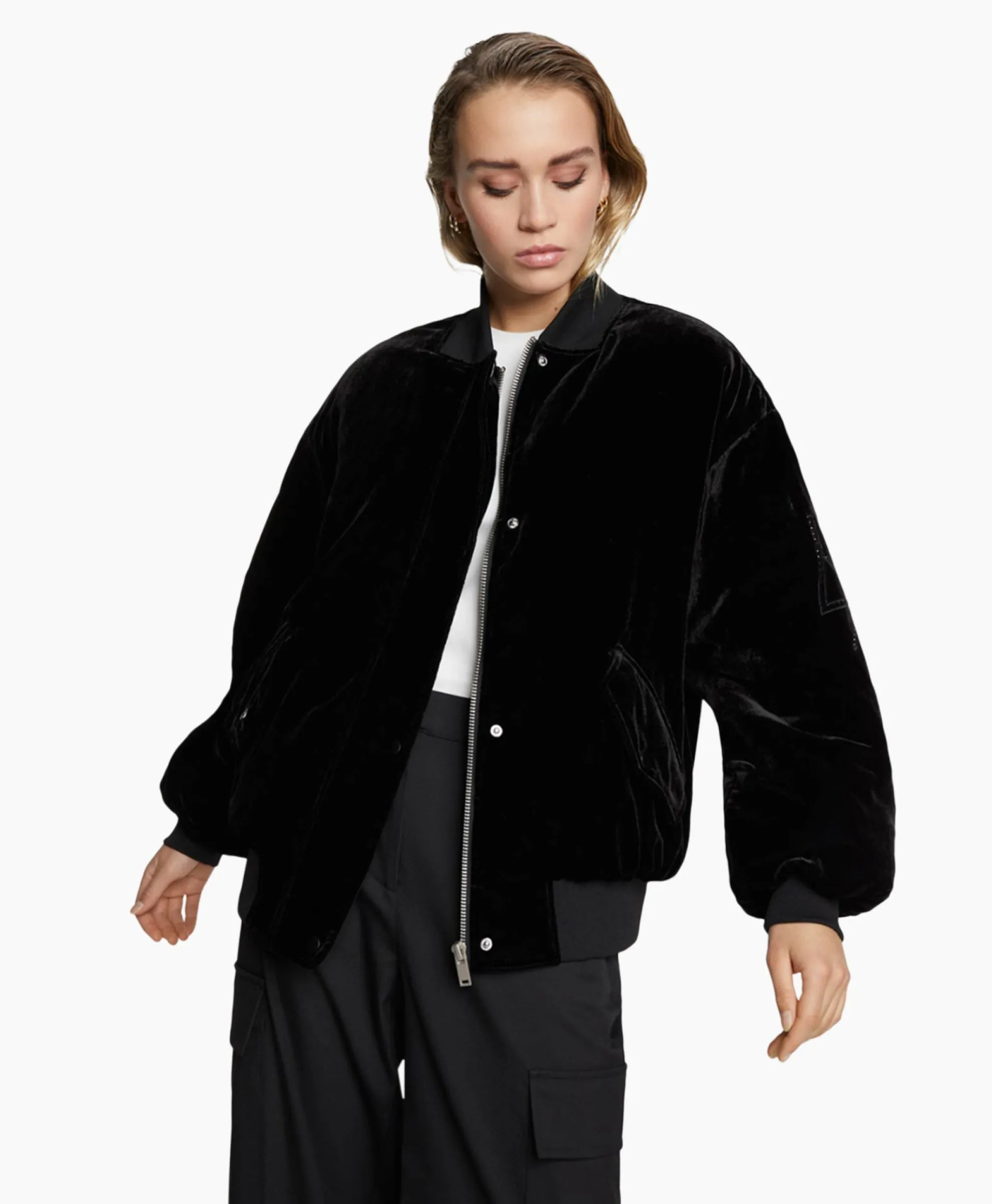 Alix The Label Bomberjack Ladies Woven Oversized Velvet Zwart