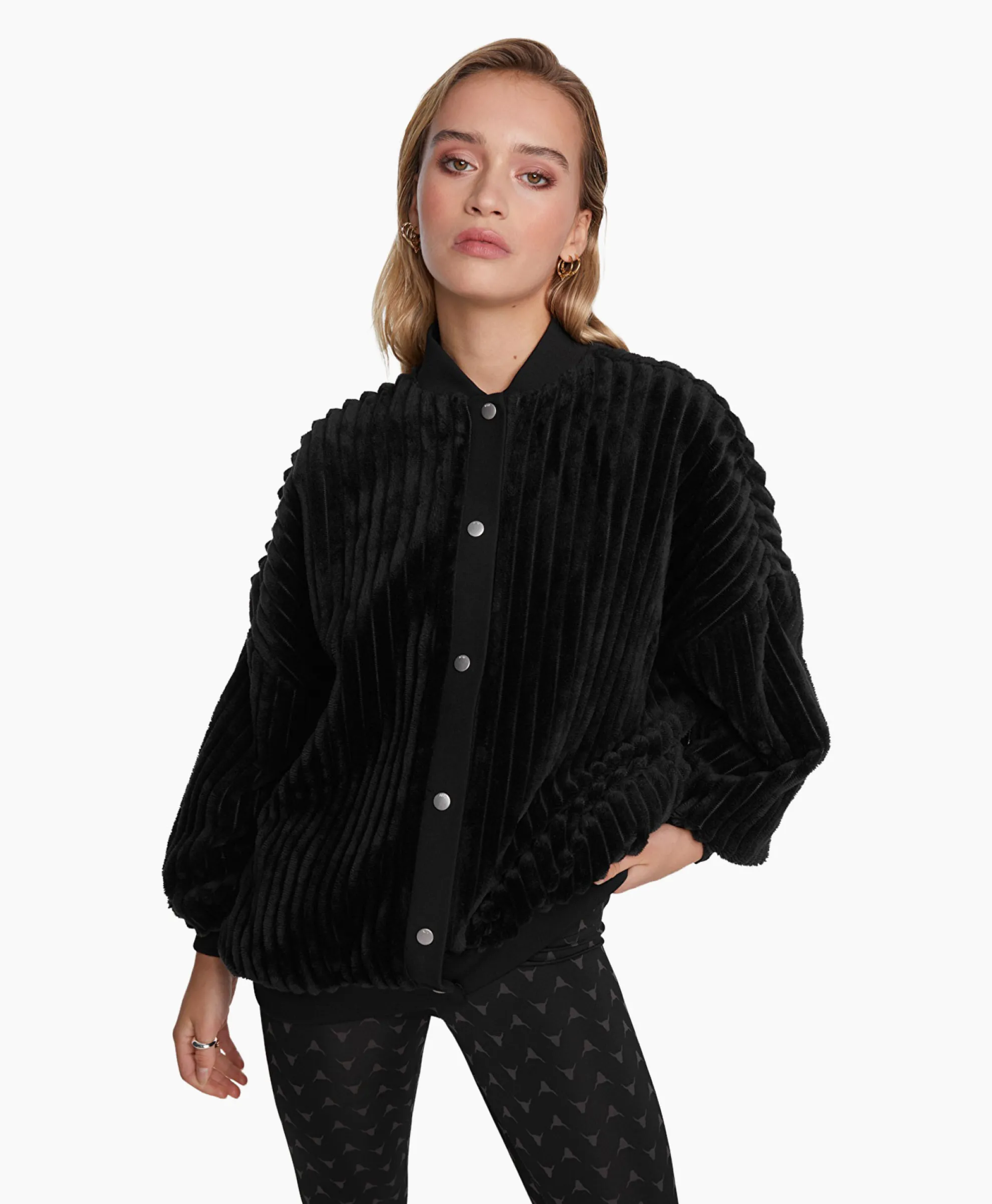 Alix The Label Jack Woven Rib Fur Bomber Zwart