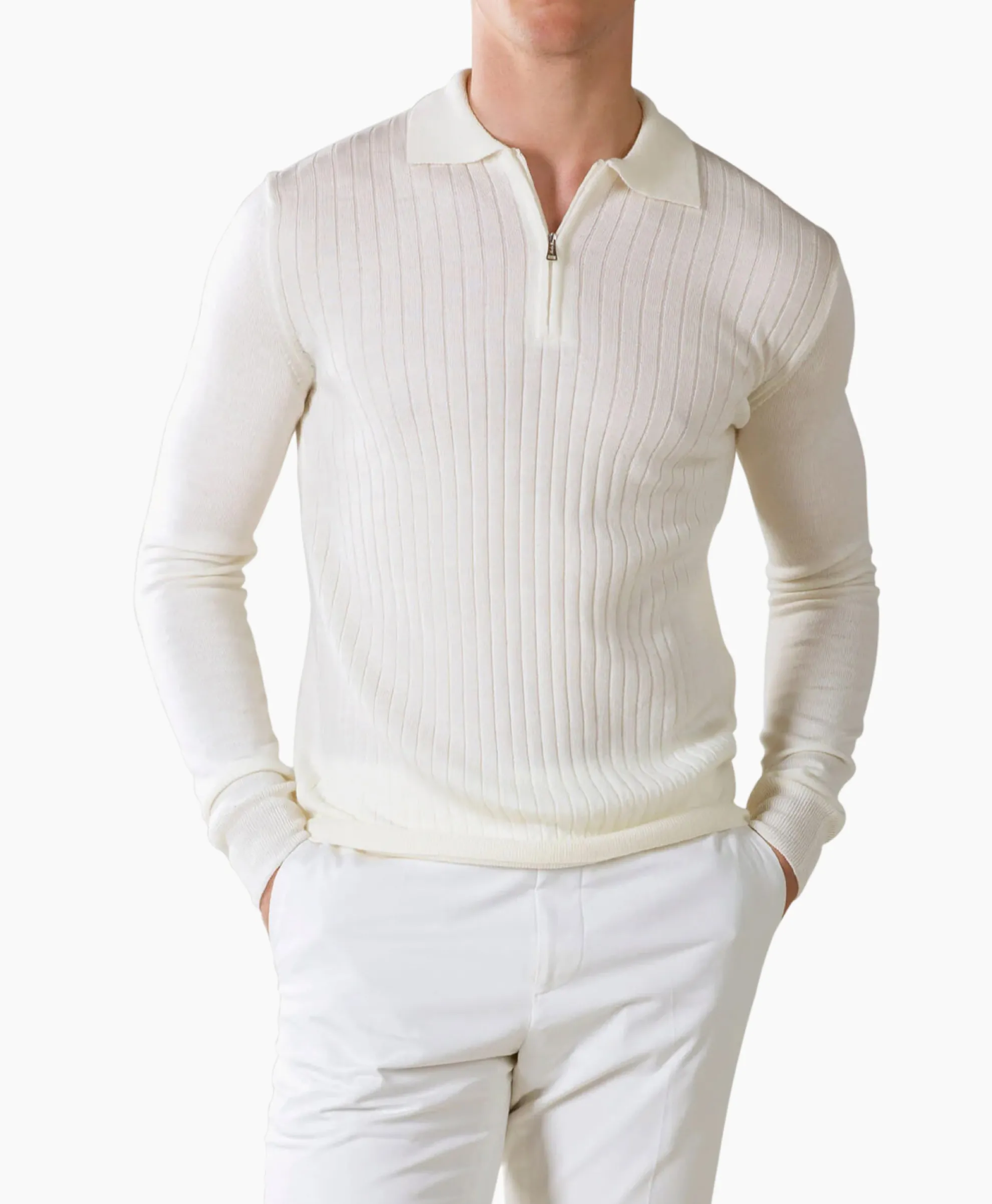 Aurelien Aurelien Pullover Rib Zip Polos Ls Ivoor / Naturel