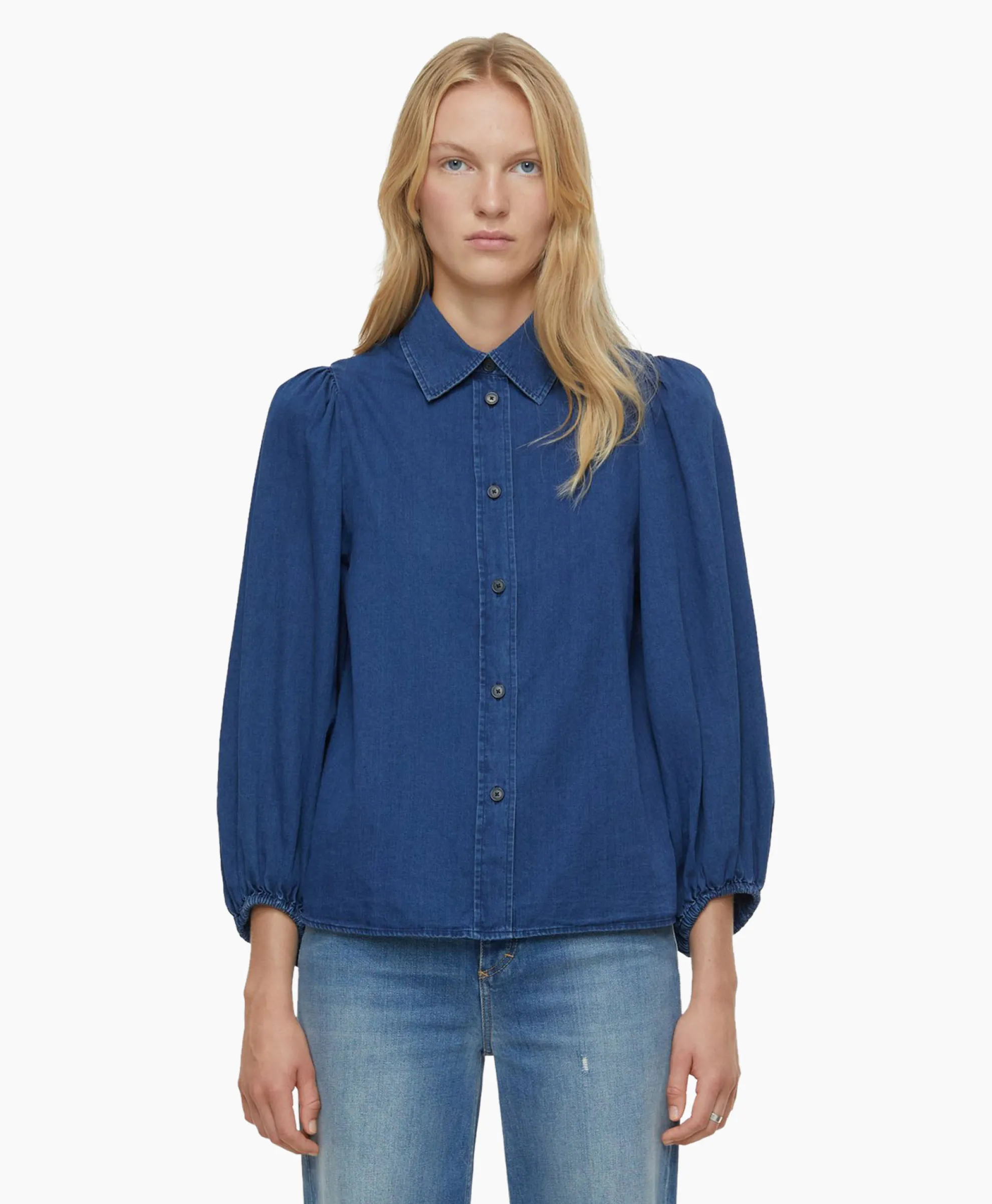 Closed Blouse Voluminous Sleeve Donker Blauw