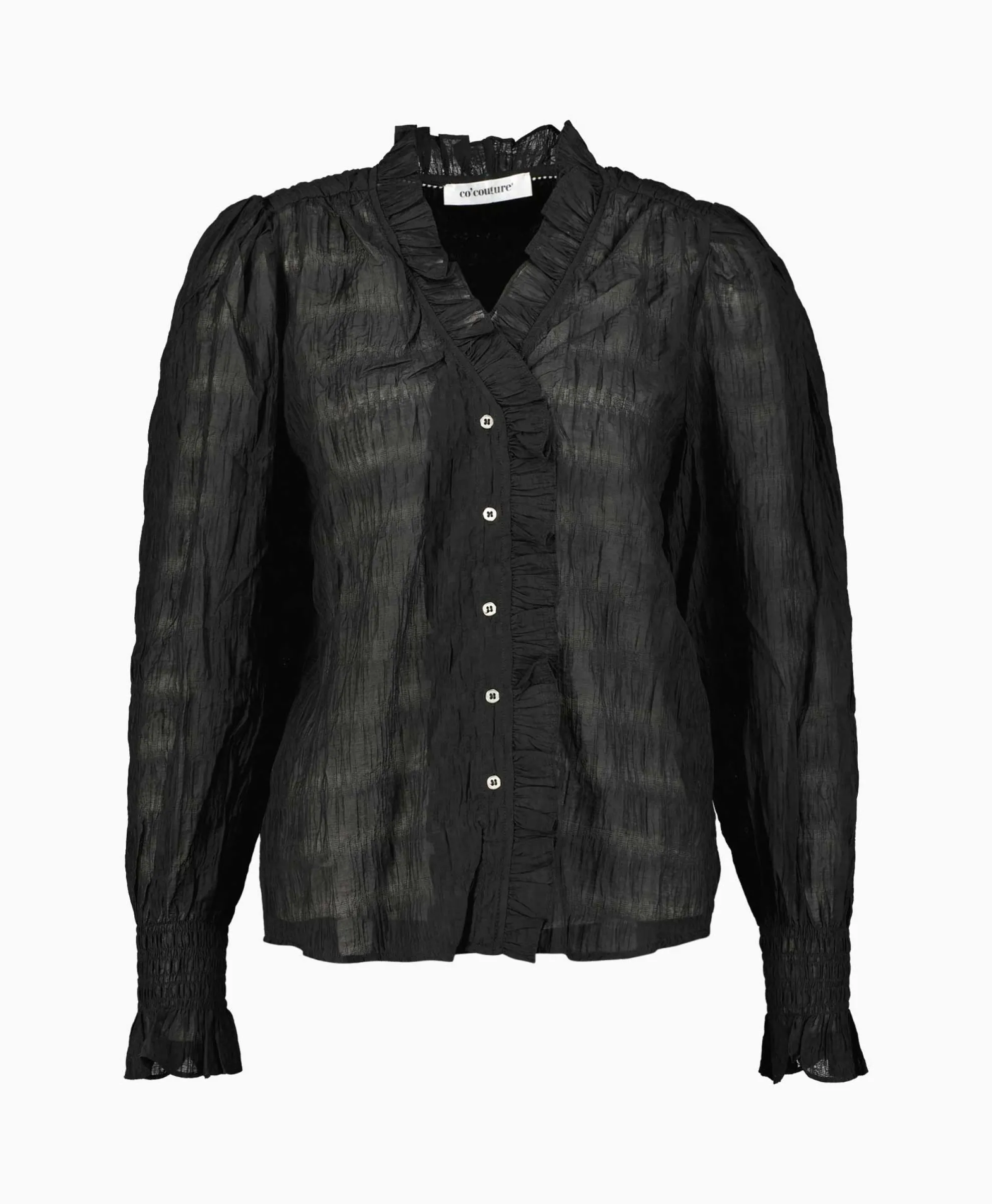 Co'Couture T-Shirt Korte Mouw Structurecc Line Frill Zwart