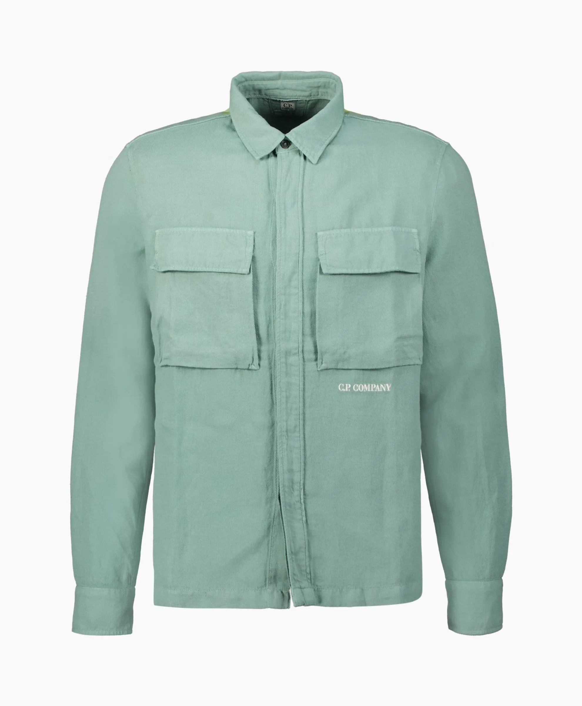 Cp Company Overshirt Broken Linen Cotton Groen