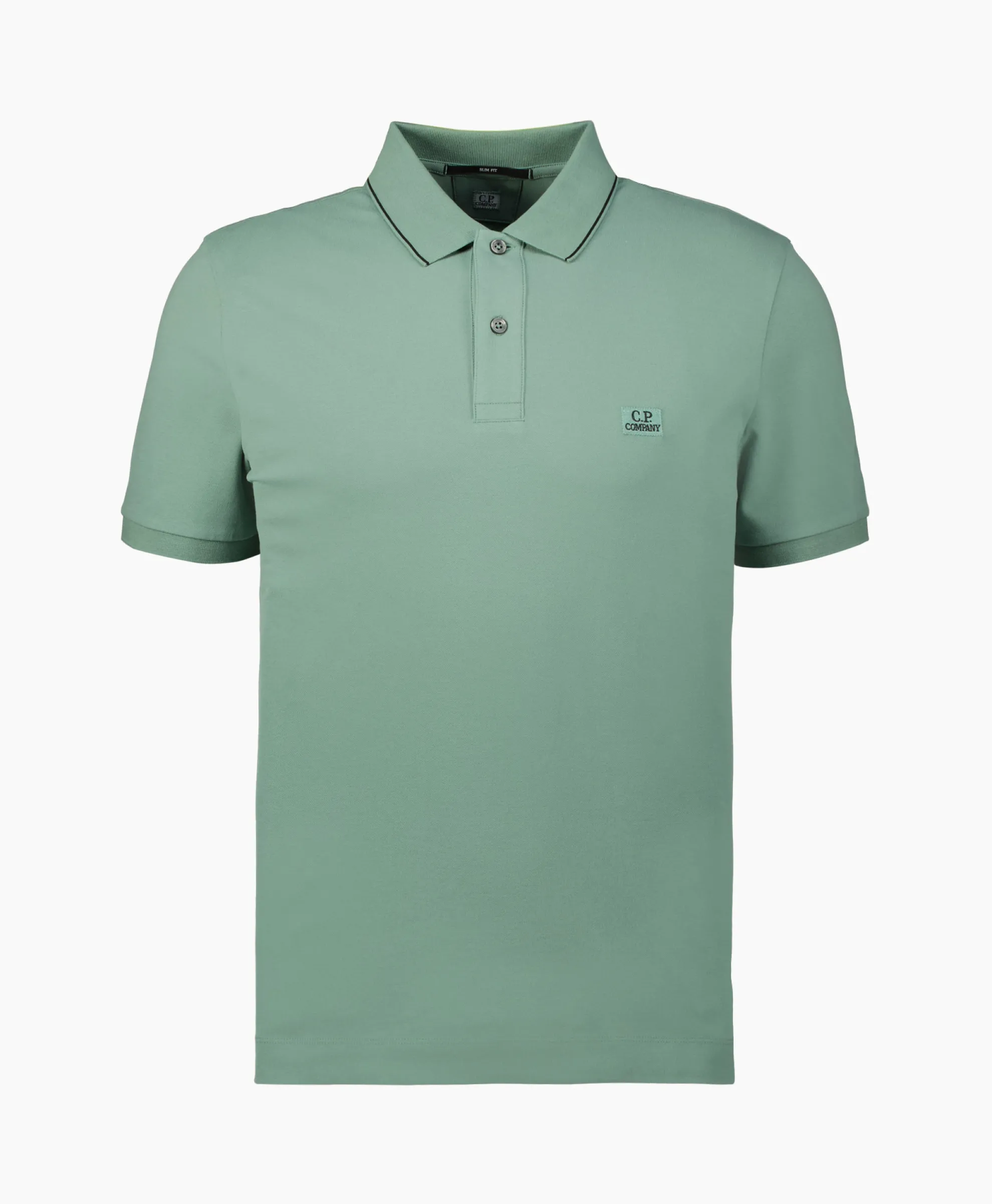Cp Company Polo Stretch Piquet Striped Collar Licht Groen