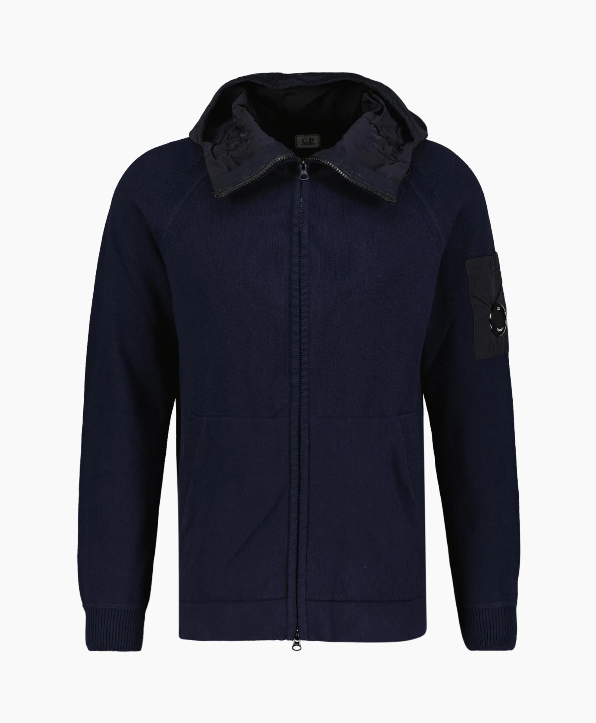 Cp Company Vest Cotton Mixed Hooded Knit Donker Blauw