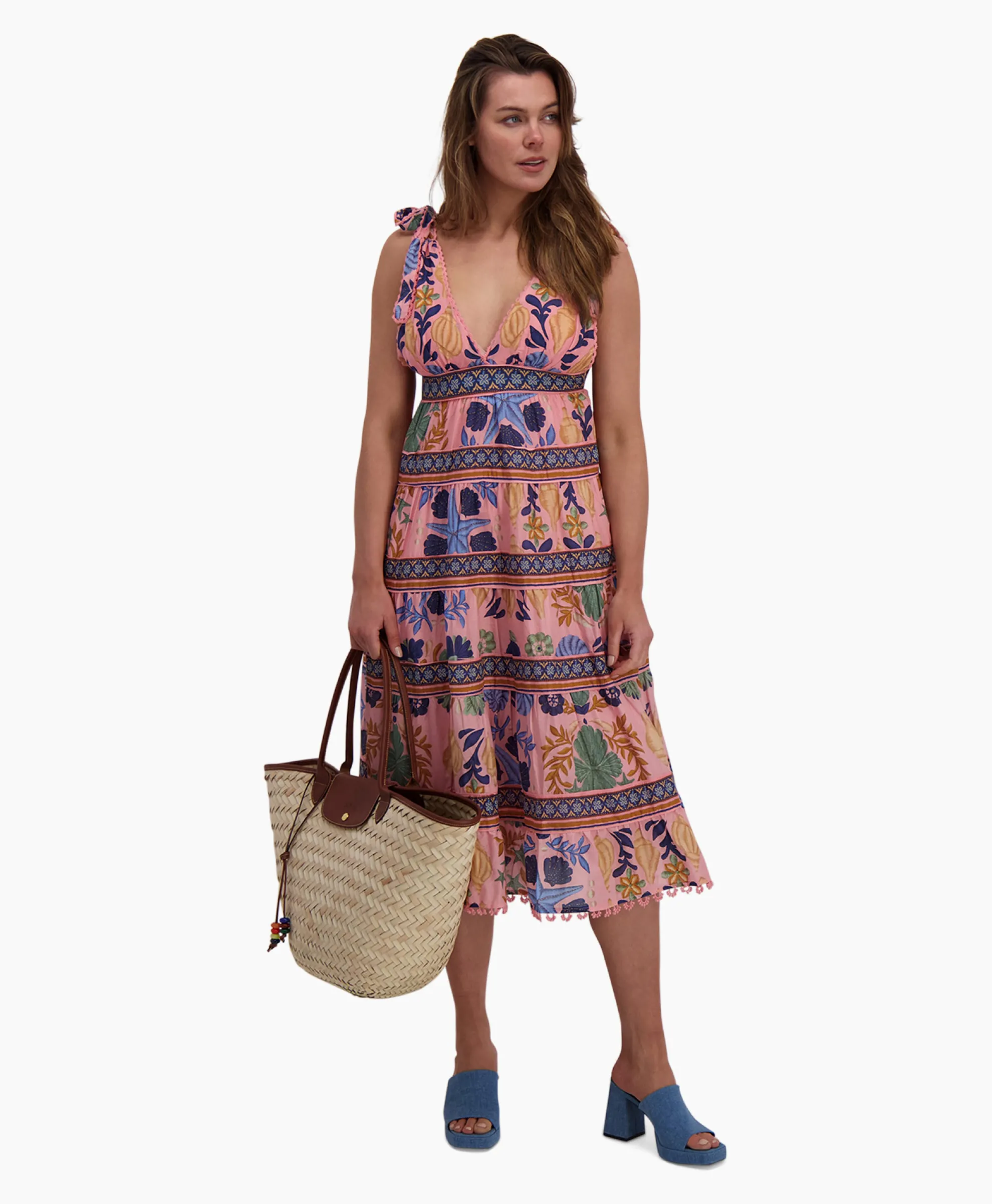 Farm Rio Midi Jurk Seashell Tapestry Pink Rose