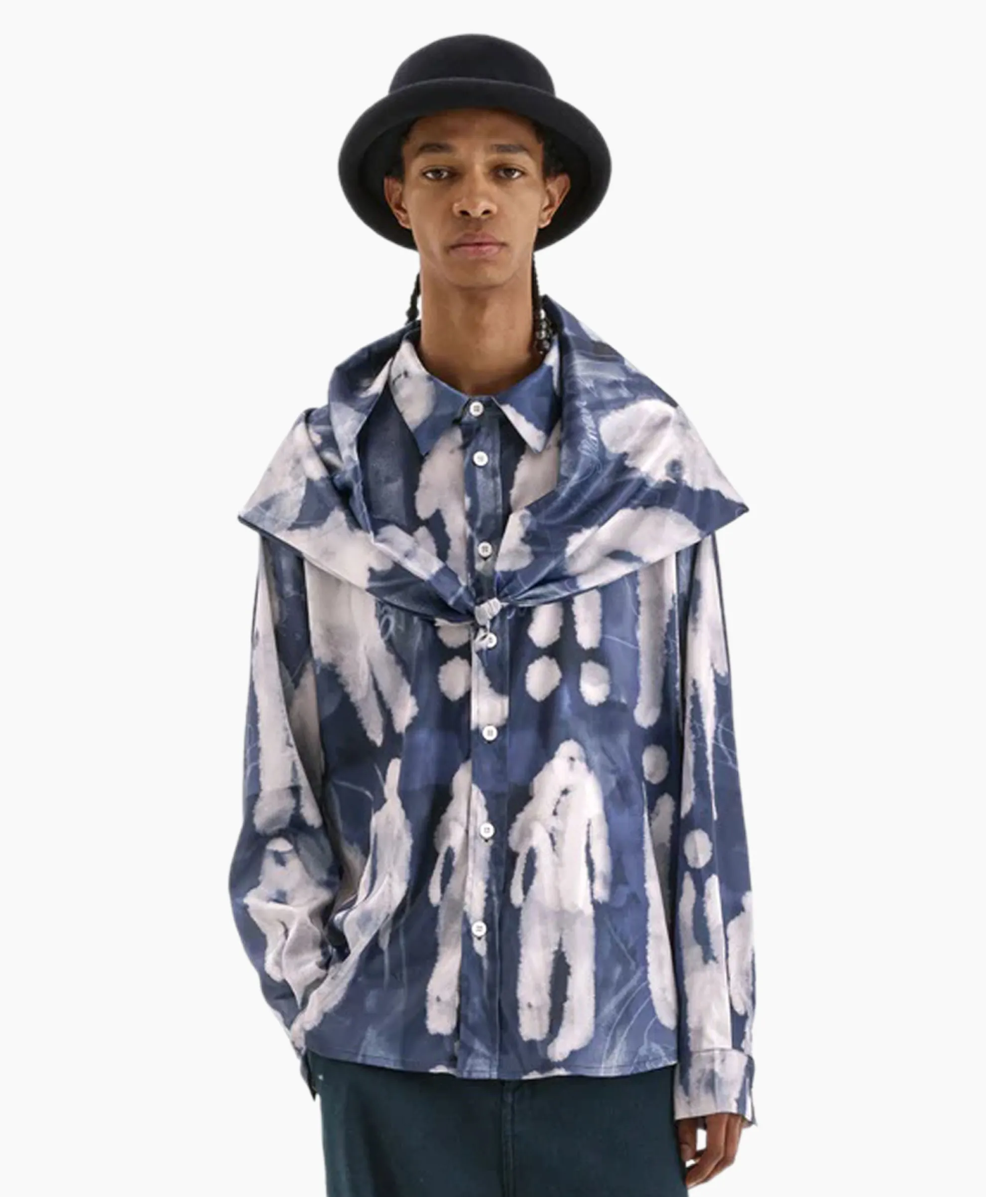 Flaneur Overshirt Character Silk Hooded Blauw