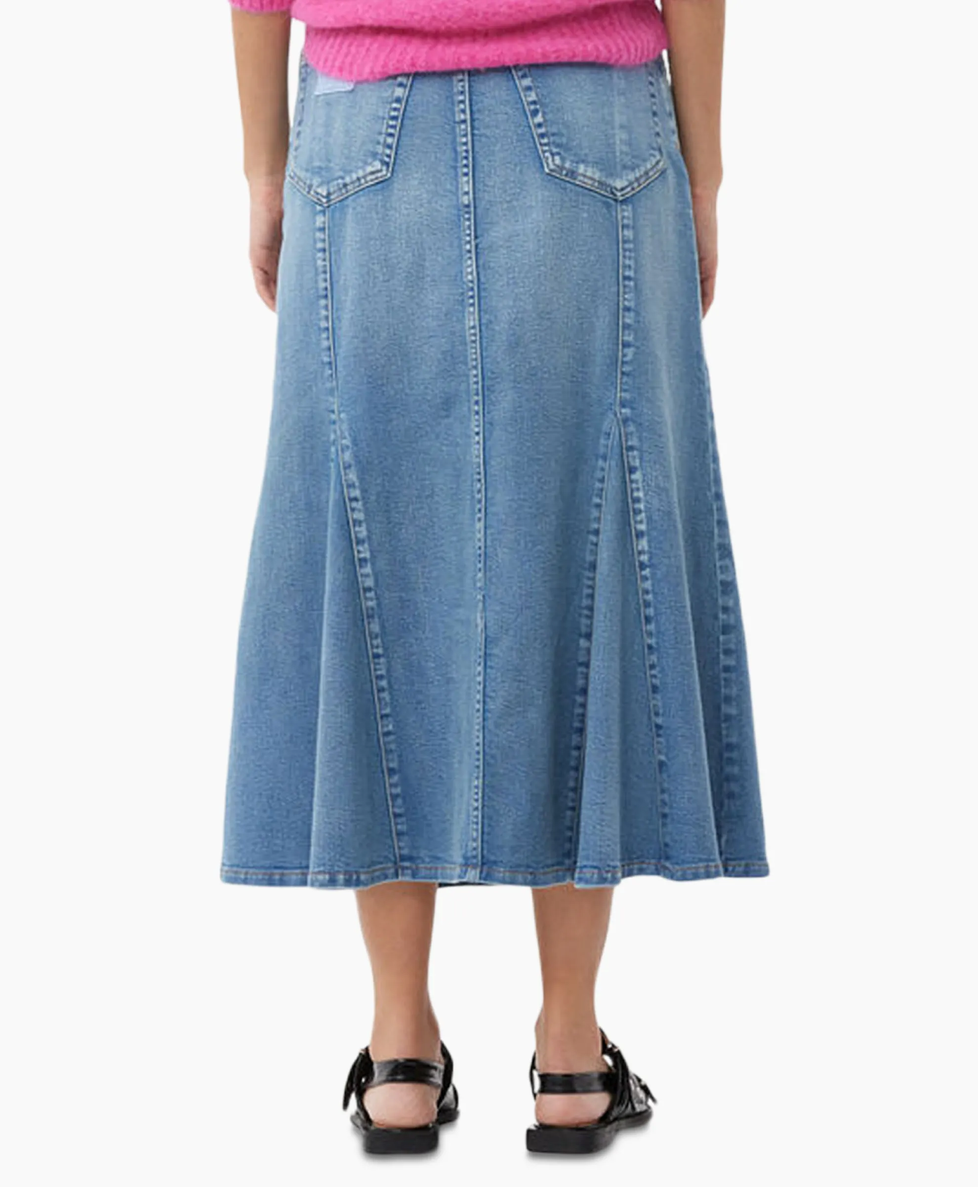 Ganni Midi Rok Tint Denim Peplum Blauw