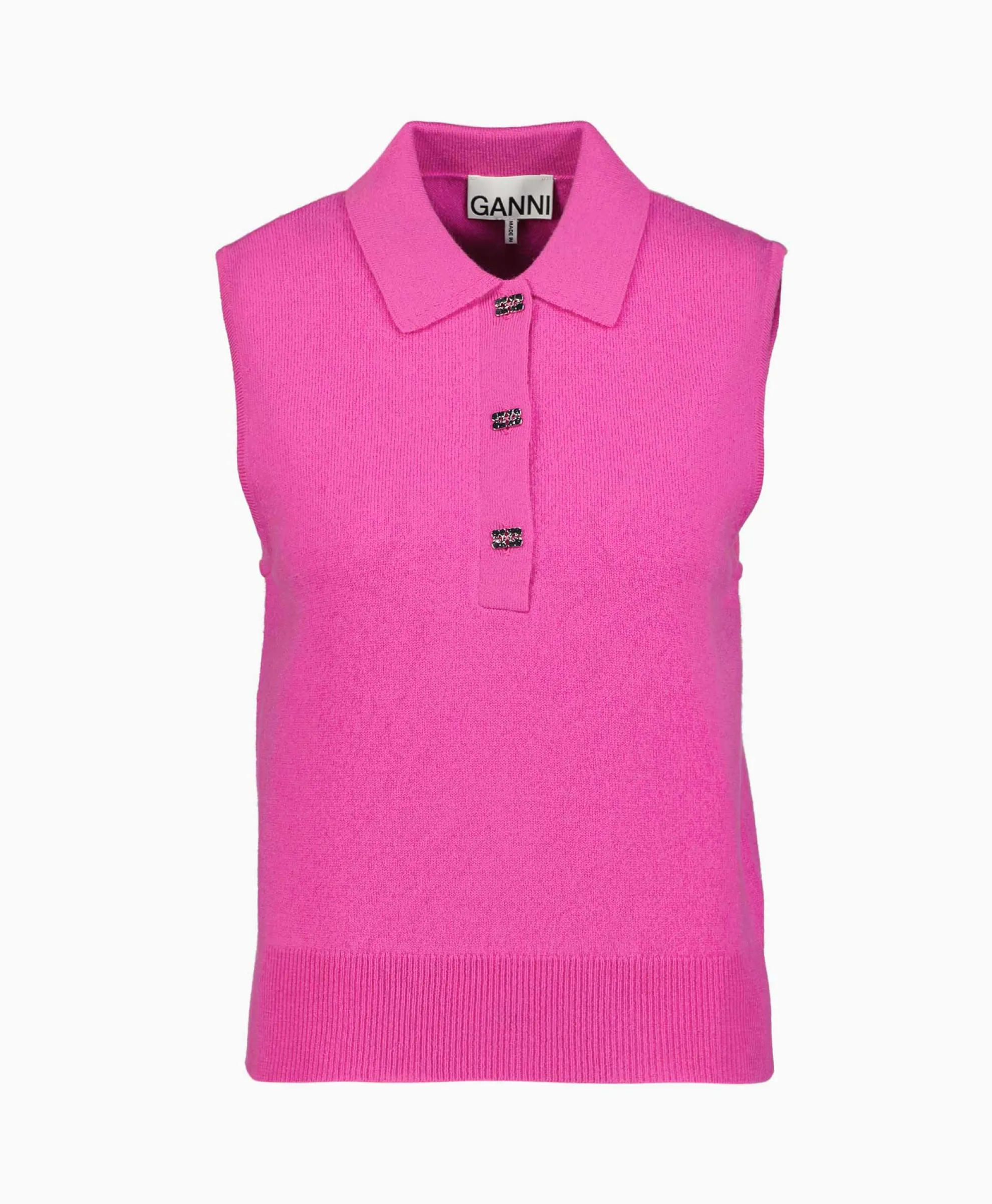 Ganni Spencer Cashmere Mix Sleeveless Polo Pink