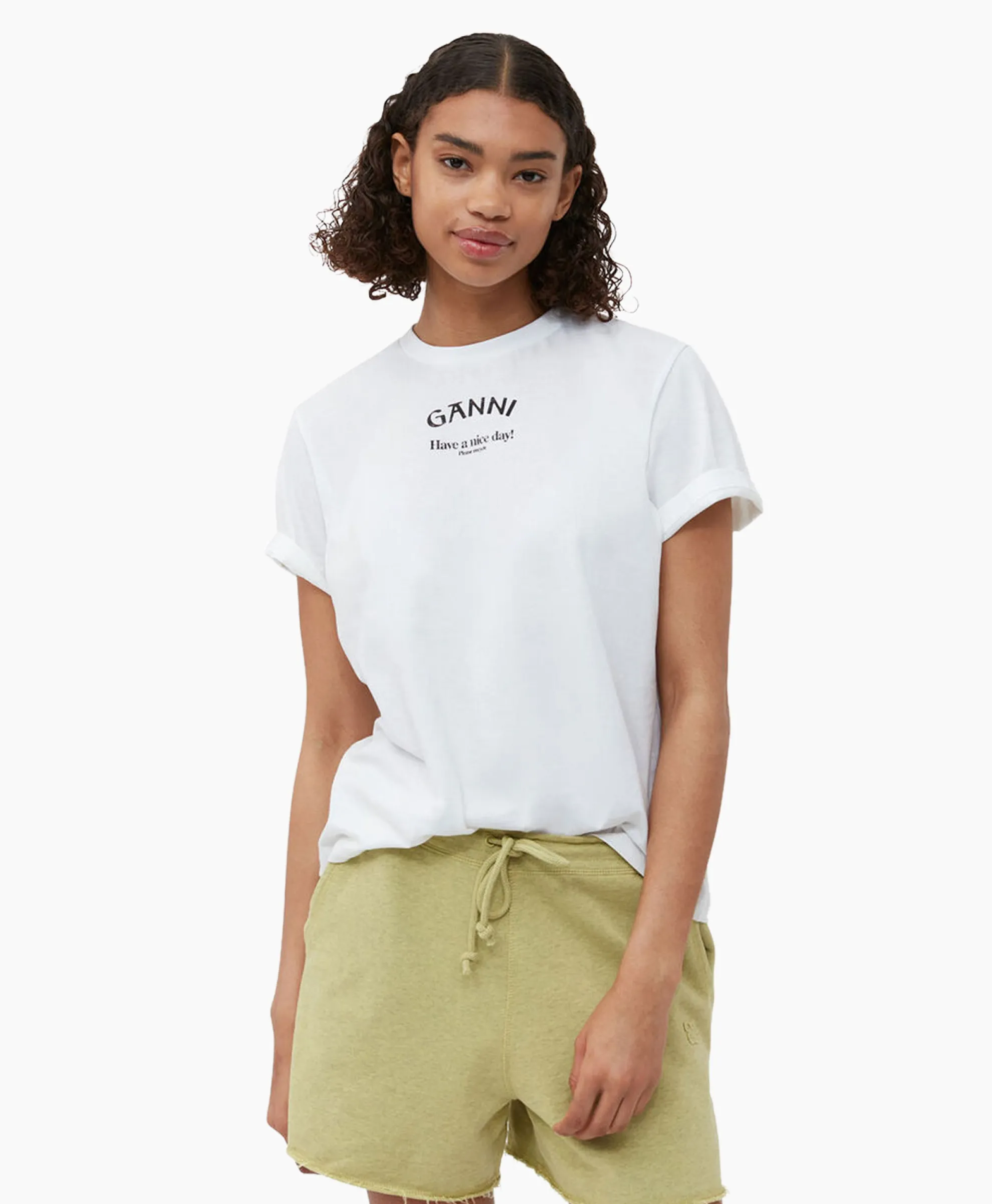 Ganni T-Shirt Korte Mouw Thin Jersey Relaxed O-Neck Wit