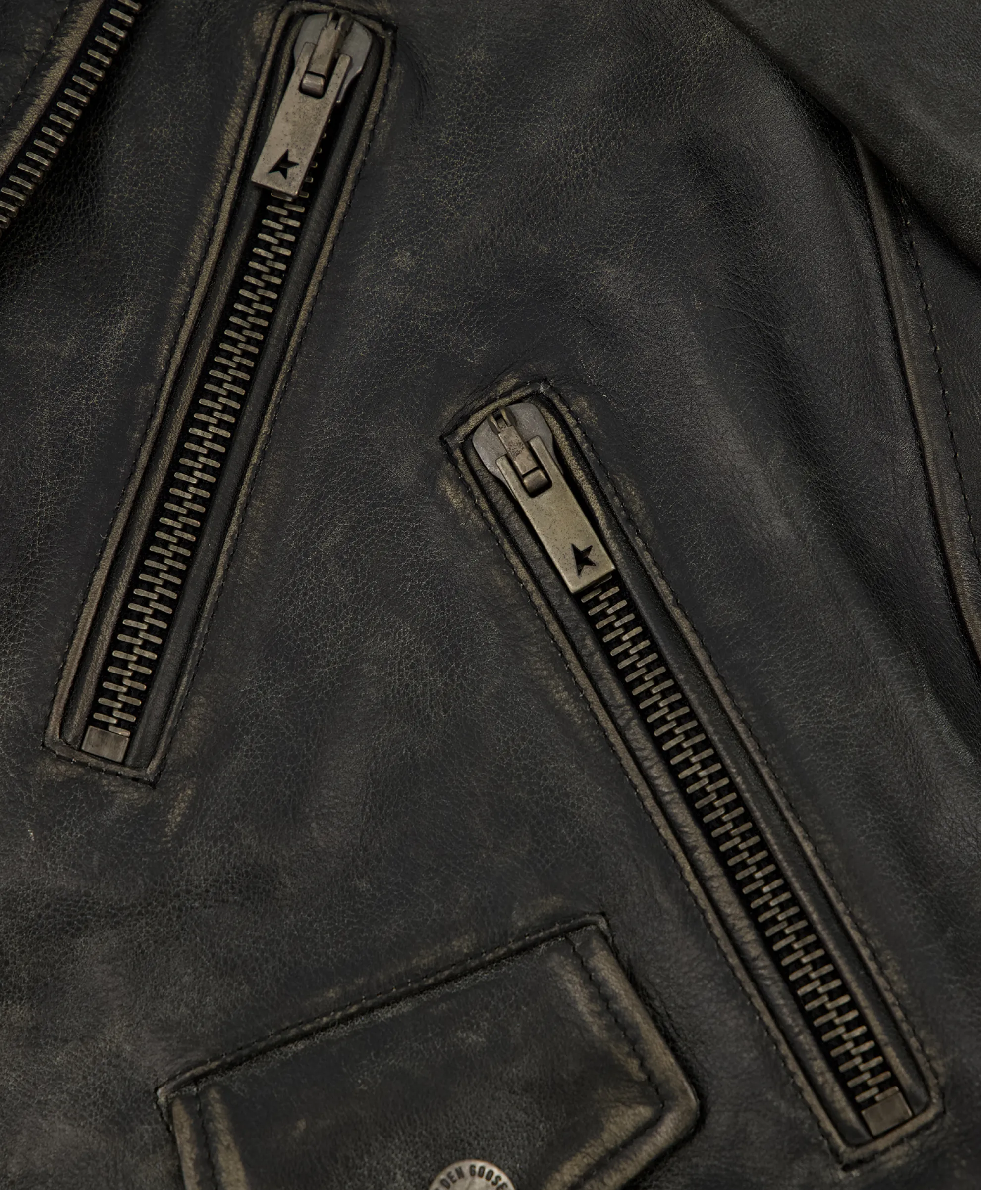 Golden Goose Leren Jas Golden W's Chiodo Distressed Bull Leathe Zwart