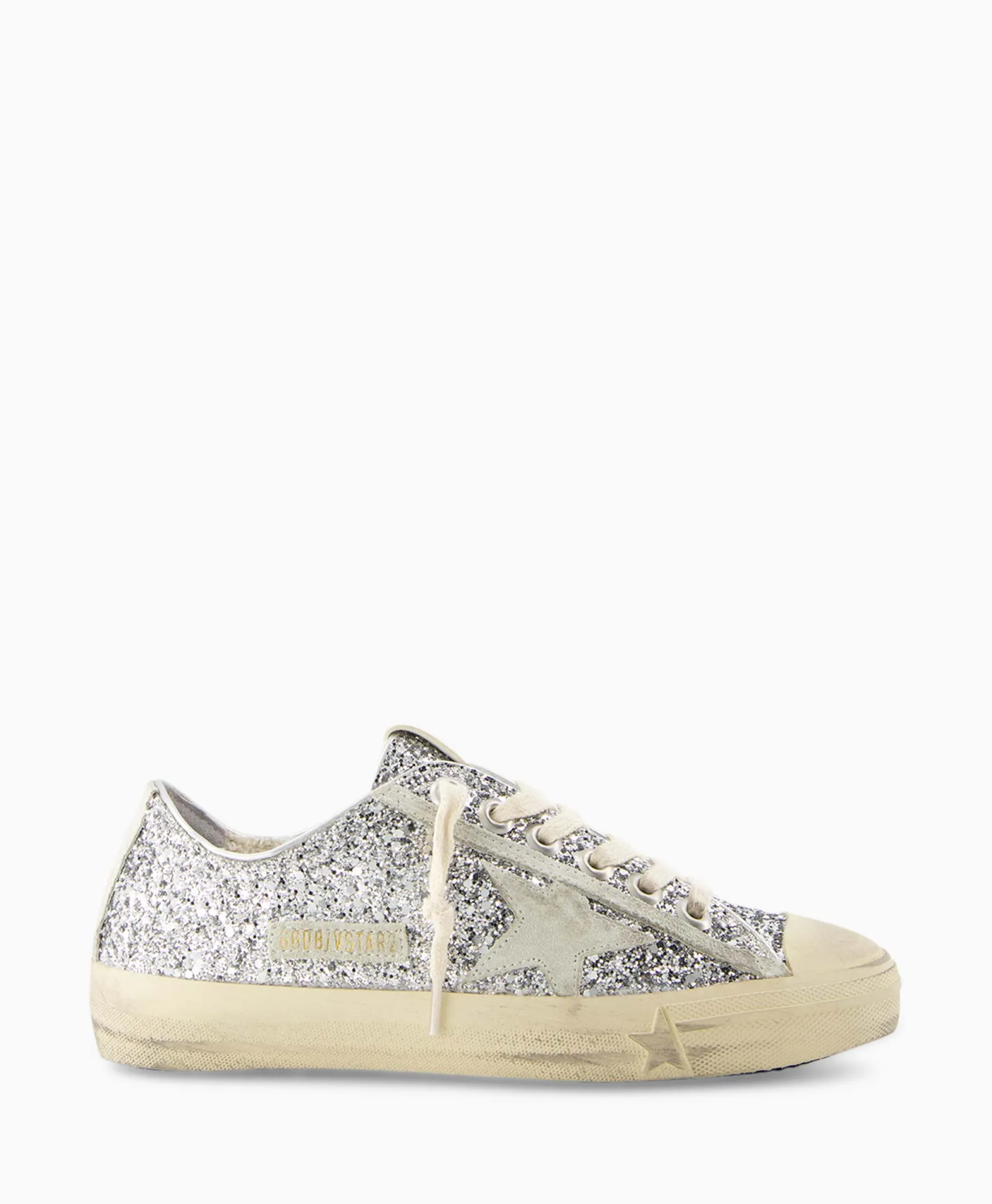 Golden Goose Sneaker V-Star 2 Glitter Upper Rubber Toe Suede St Zilver