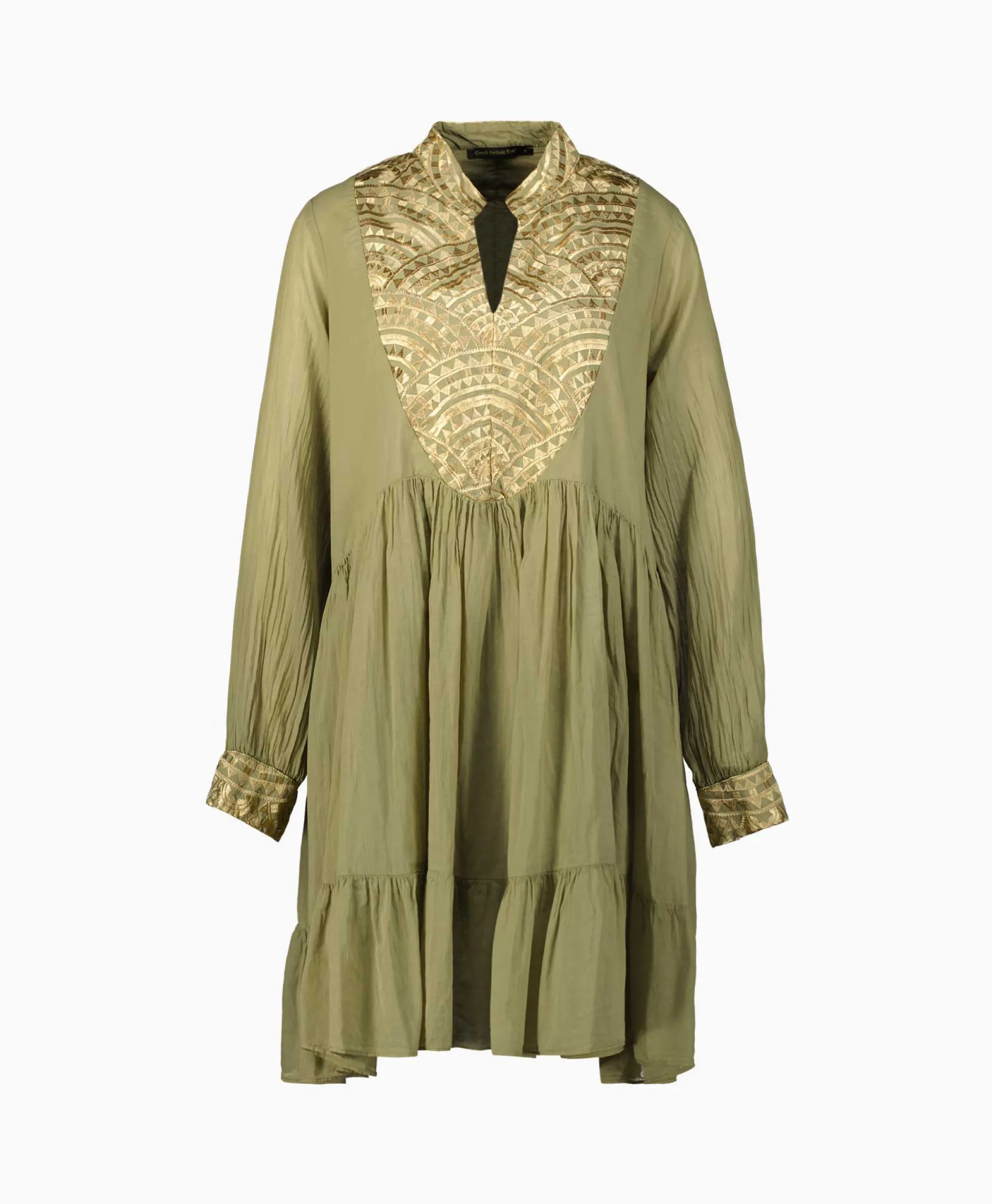 Greek Archaic Kori Mini Jurk Short New All Over Cotton Goud