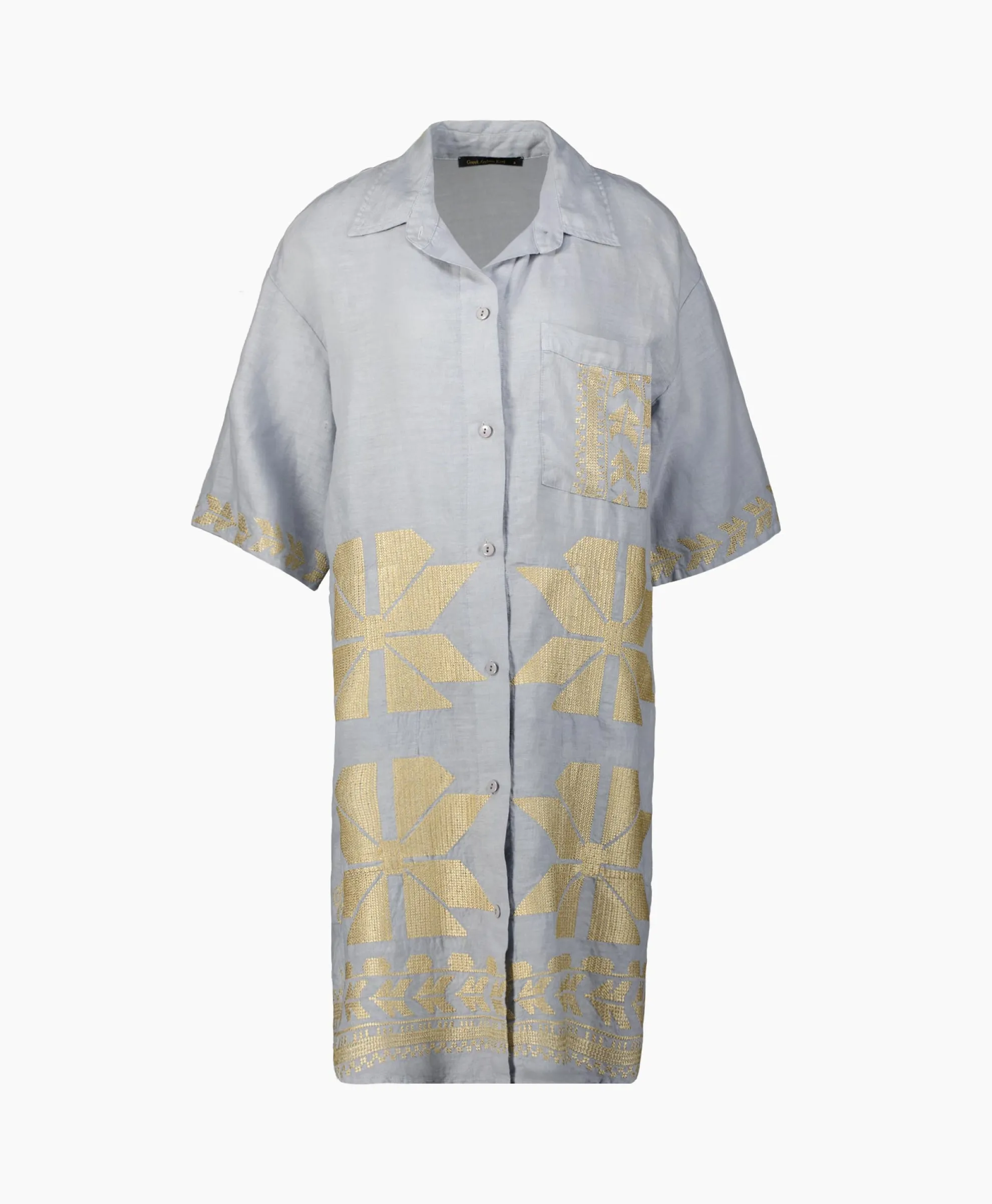 Greek Archaic Kori Maxi Jurk Aeolis Pocket Licht Grijs