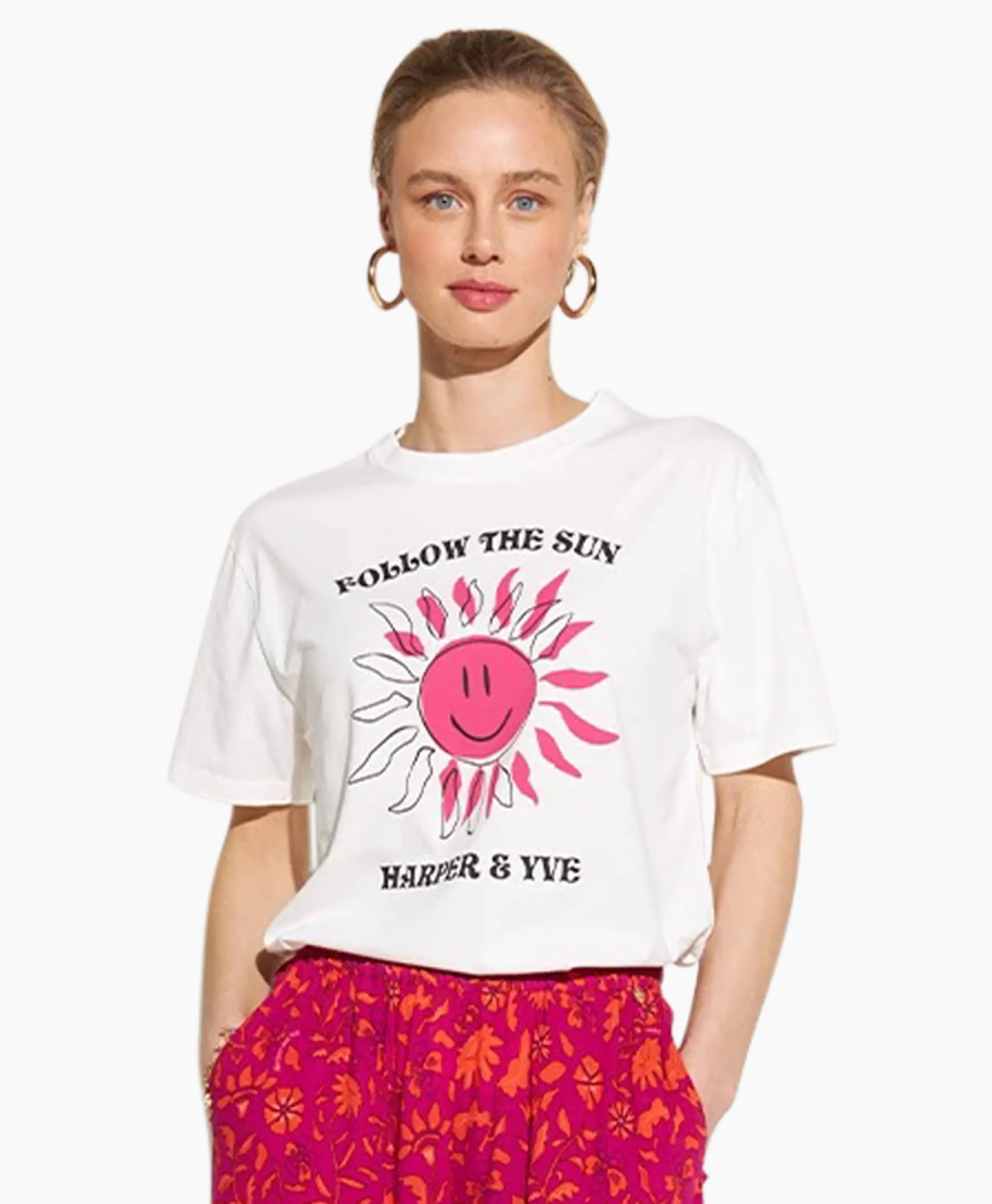 Harper & Yve T-Shirt Korte Mouw Smiley-Ss Off White