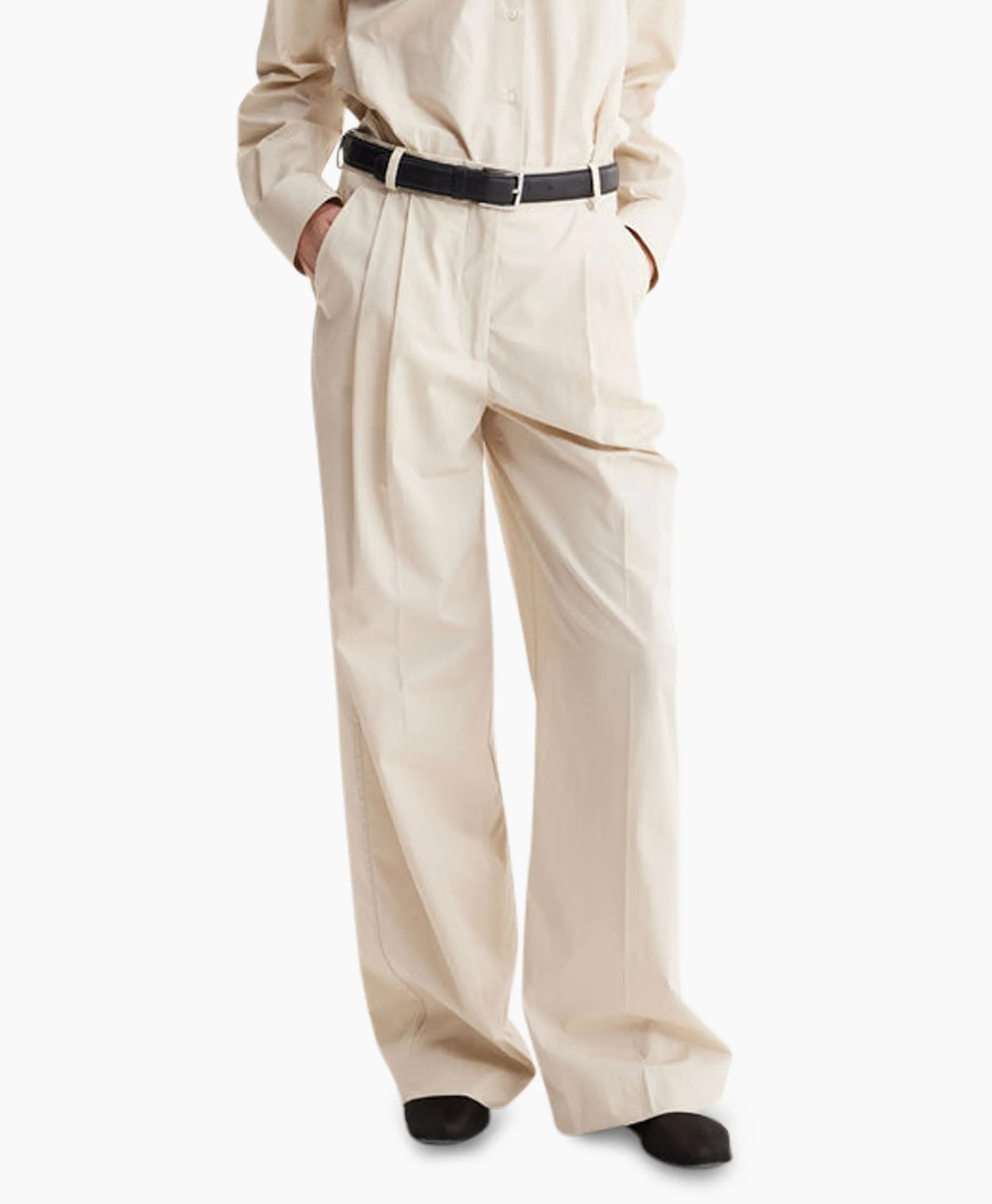 Les Coyotes De Paris Pantalon Wide Leg Pleated Chino Zand
