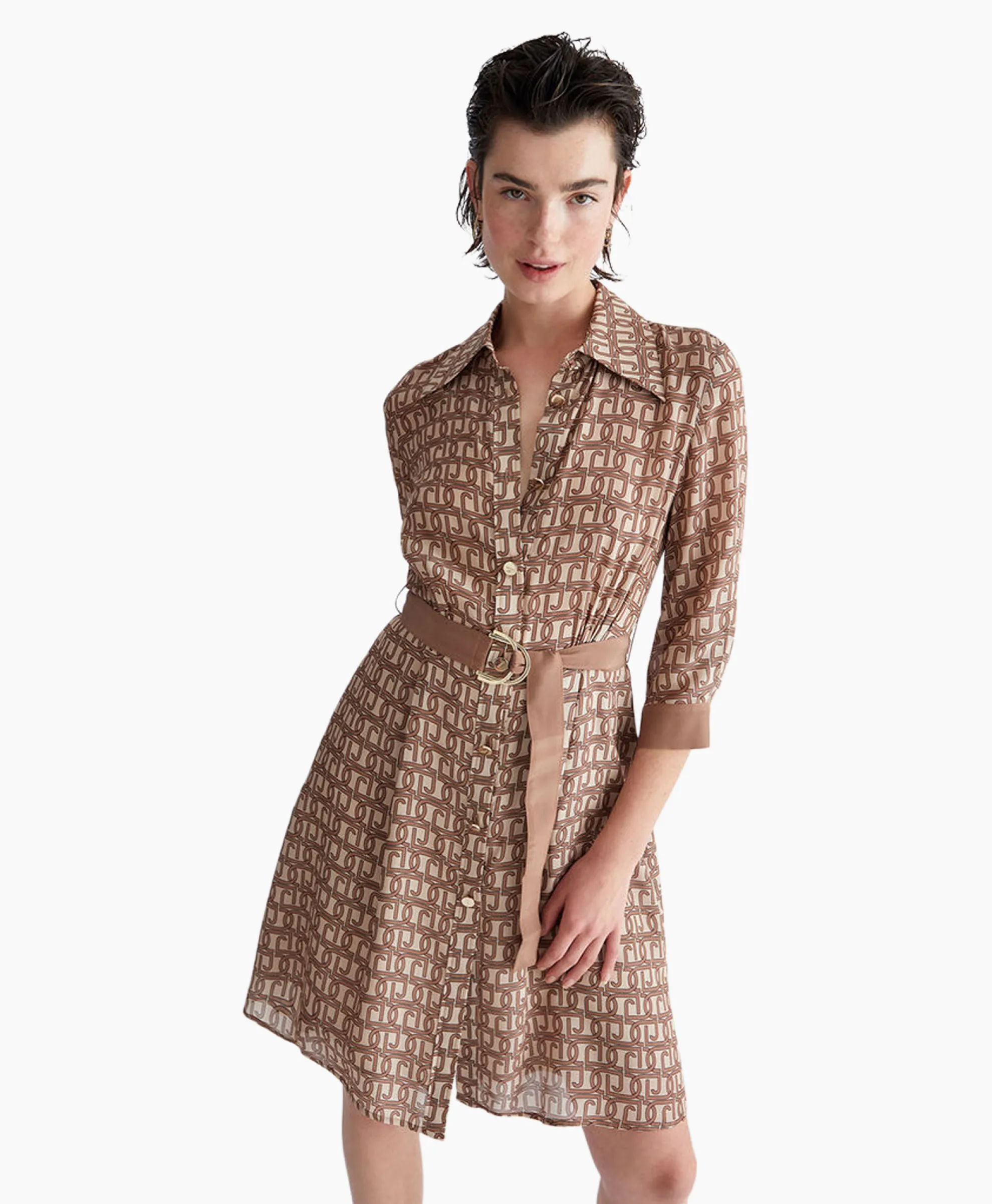 Liu Jo Midi Jurk Abito Chemisier Zand