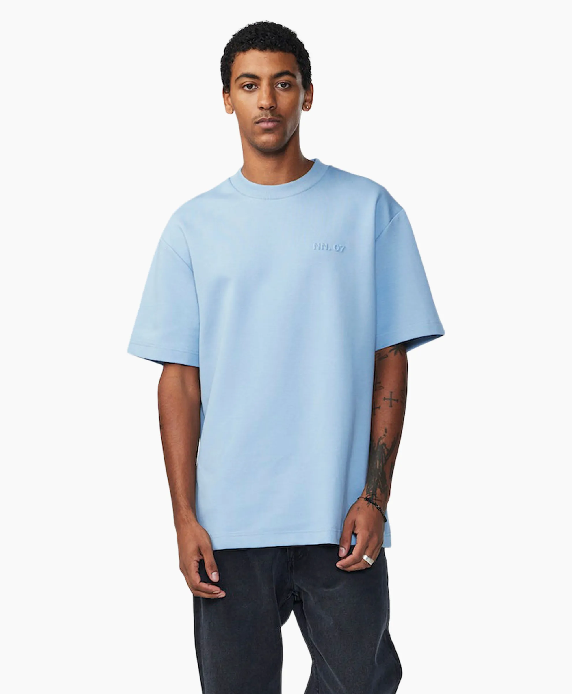 Nn07 T-Shirt Nat Logo Tee Licht Blauw