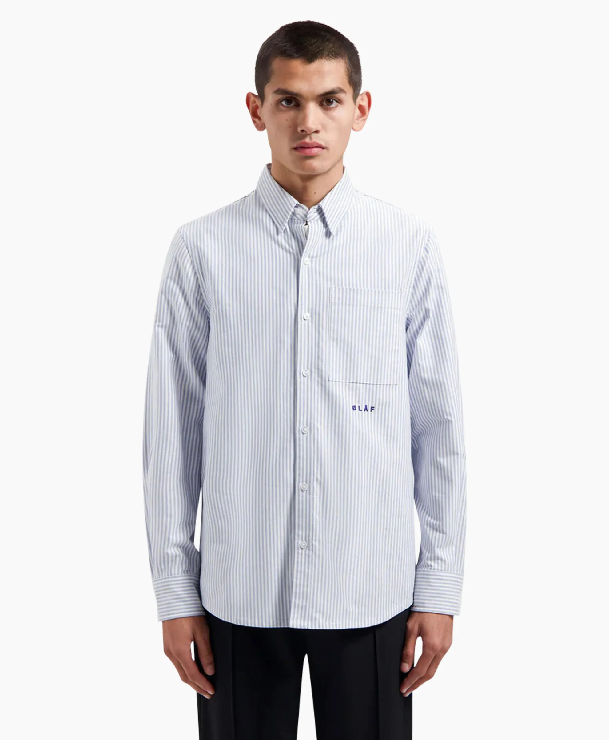 Olaf Hussein Overhemd Oxford Stripe Blauw