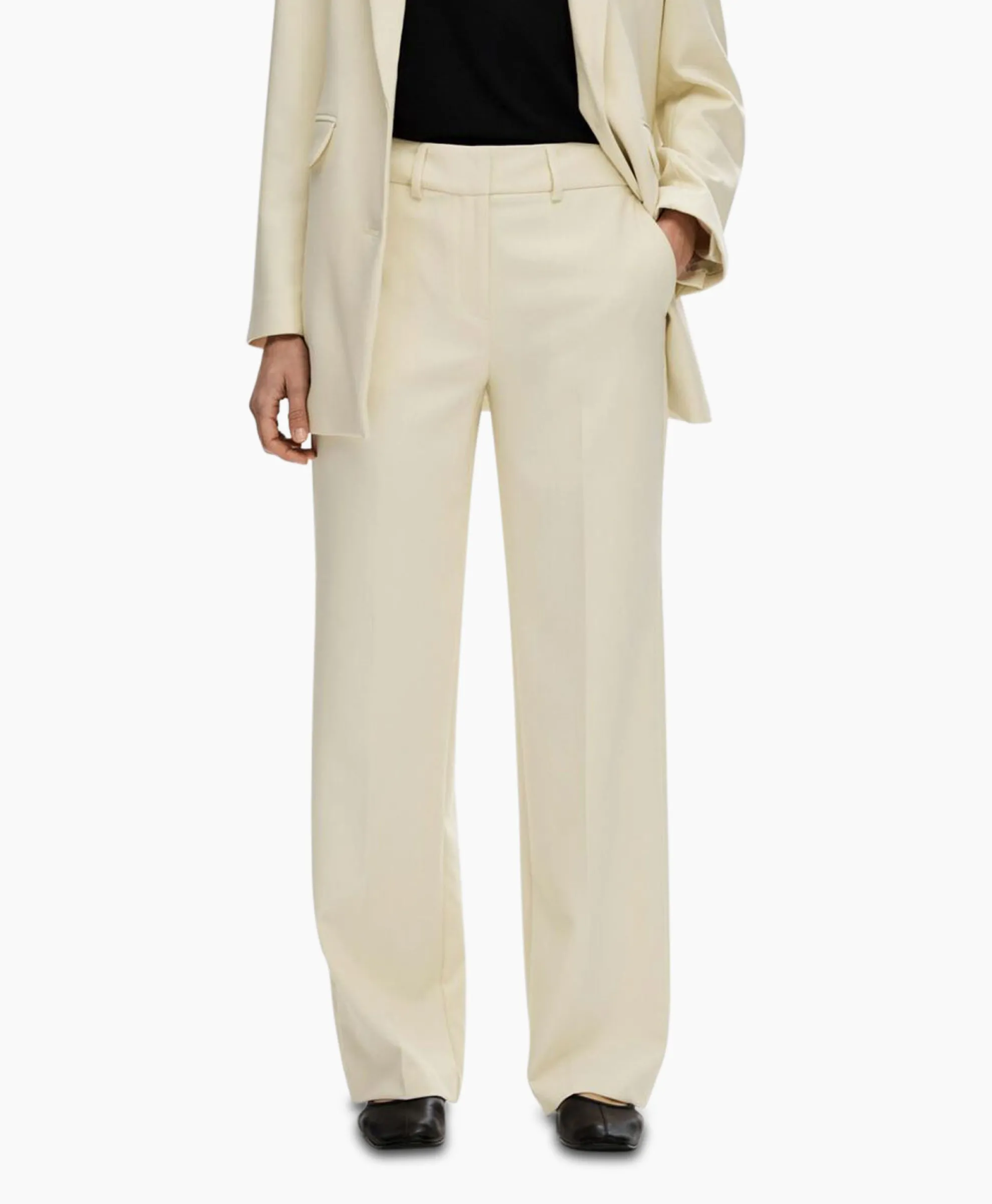 Selected Femme Broek Rita Mw Wide Pant Birch B Off White
