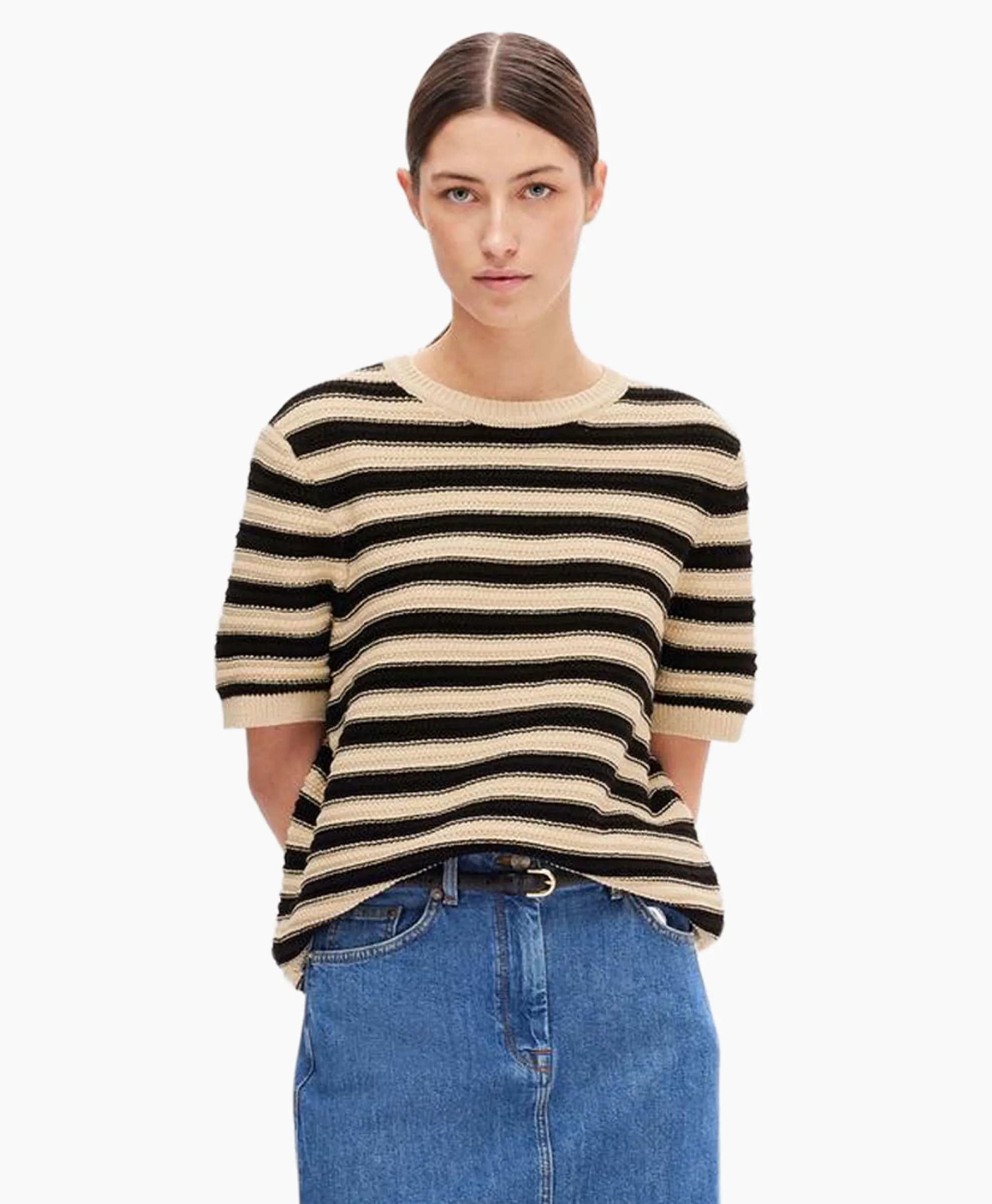 Selected Femme Pullover Dora Ss Knit O-Neck Goud