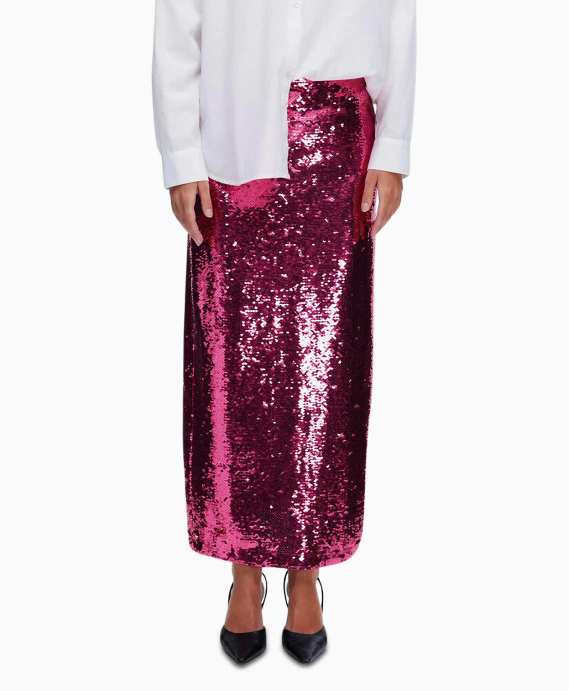 Selected Femme Rok Omina Hw Ankle Sequins Skirt B Pink