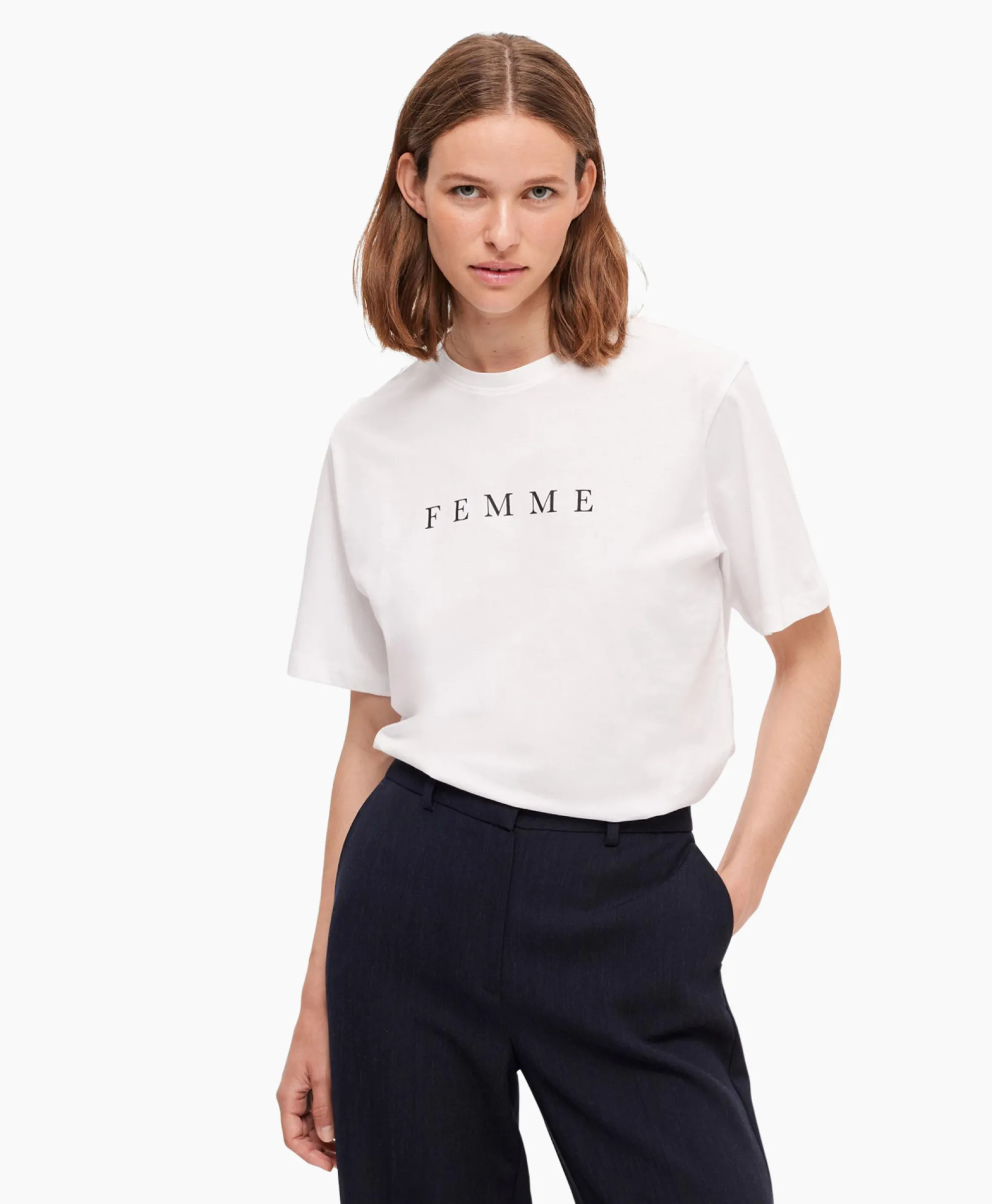 Selected Femme T-Shirt Korte Mouw Vilja Ss Printed Tee W Noos Wit