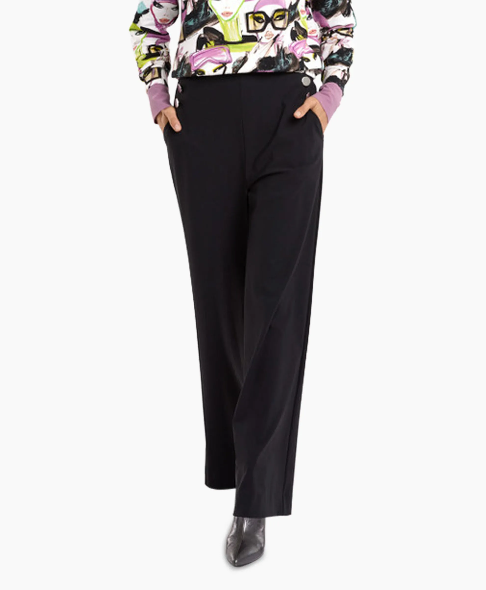 Studio Anneloes Broek Jessy Bonded Button Trousers Zwart Dessin