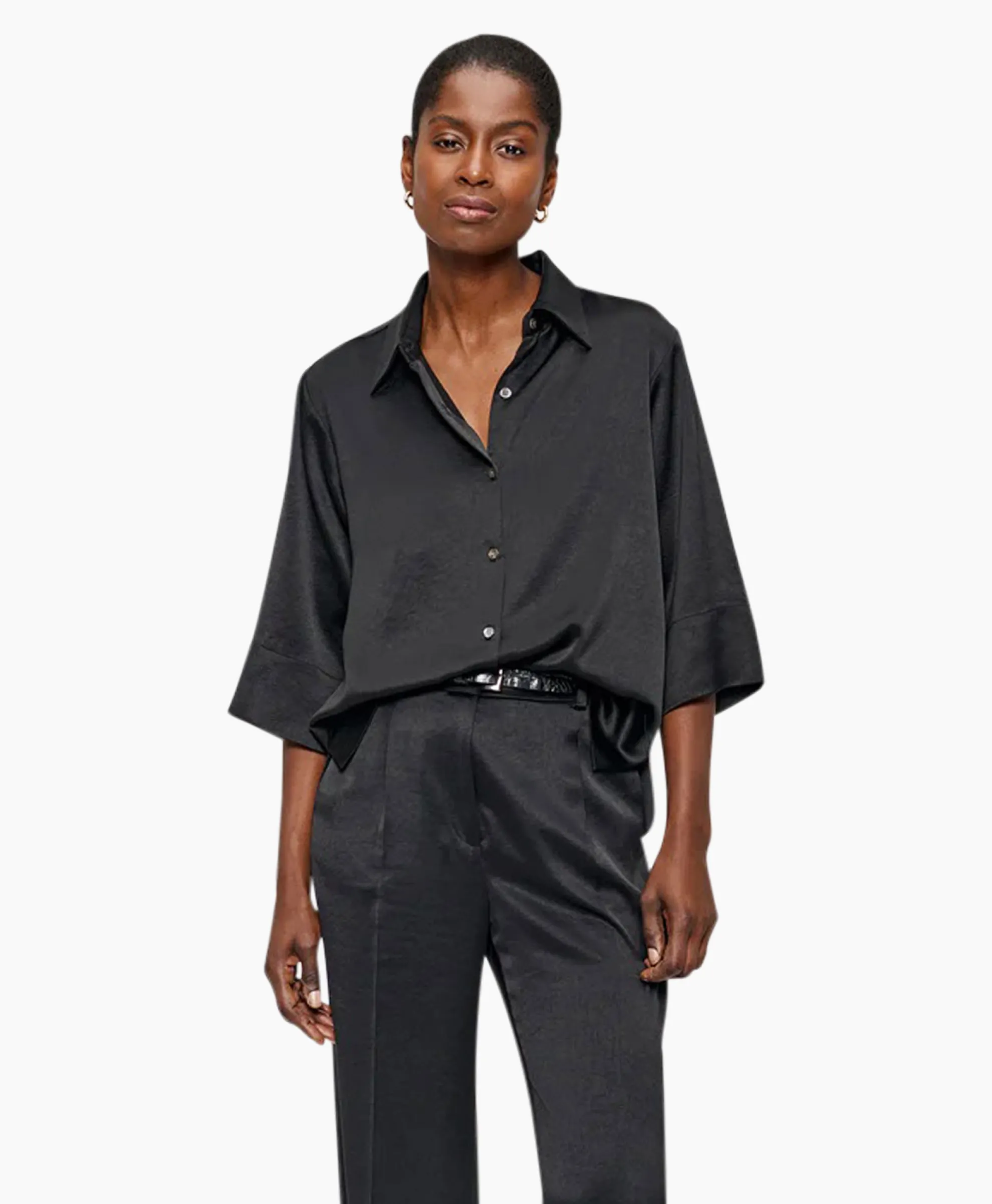 Zenggi Blouse Sating Short Sleeve Zwart