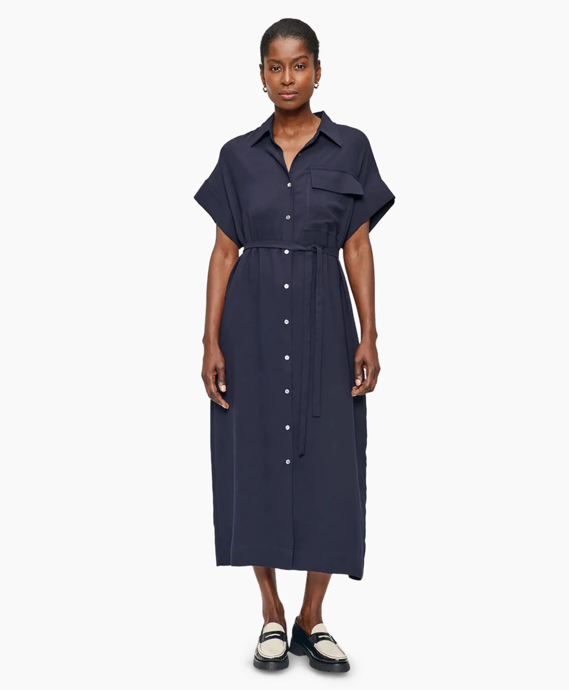 Zenggi Maxi Jurk Fluid Shirt Donker Blauw