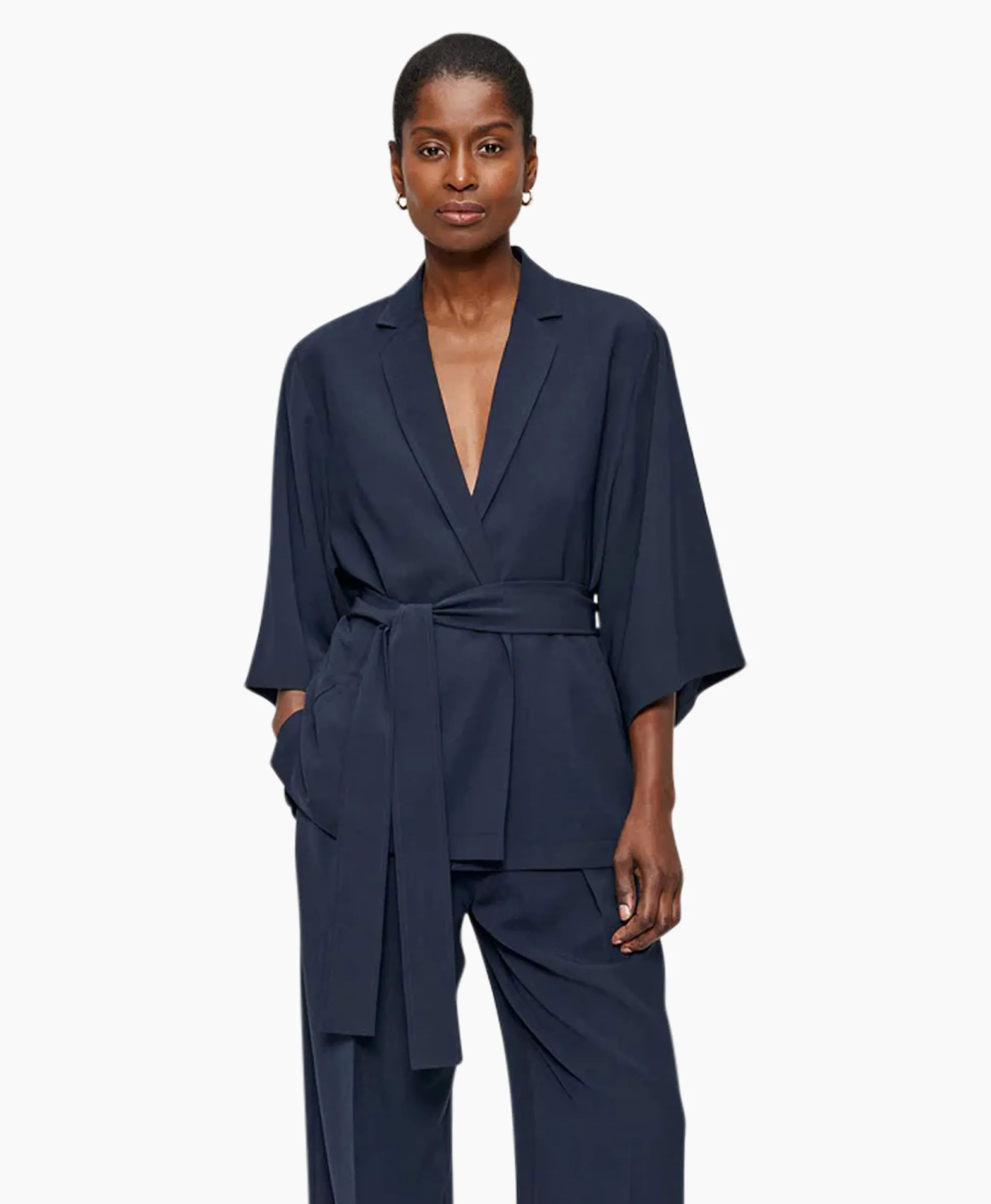 Zenggi Vest Japanse Crepe Kimono Donker Blauw